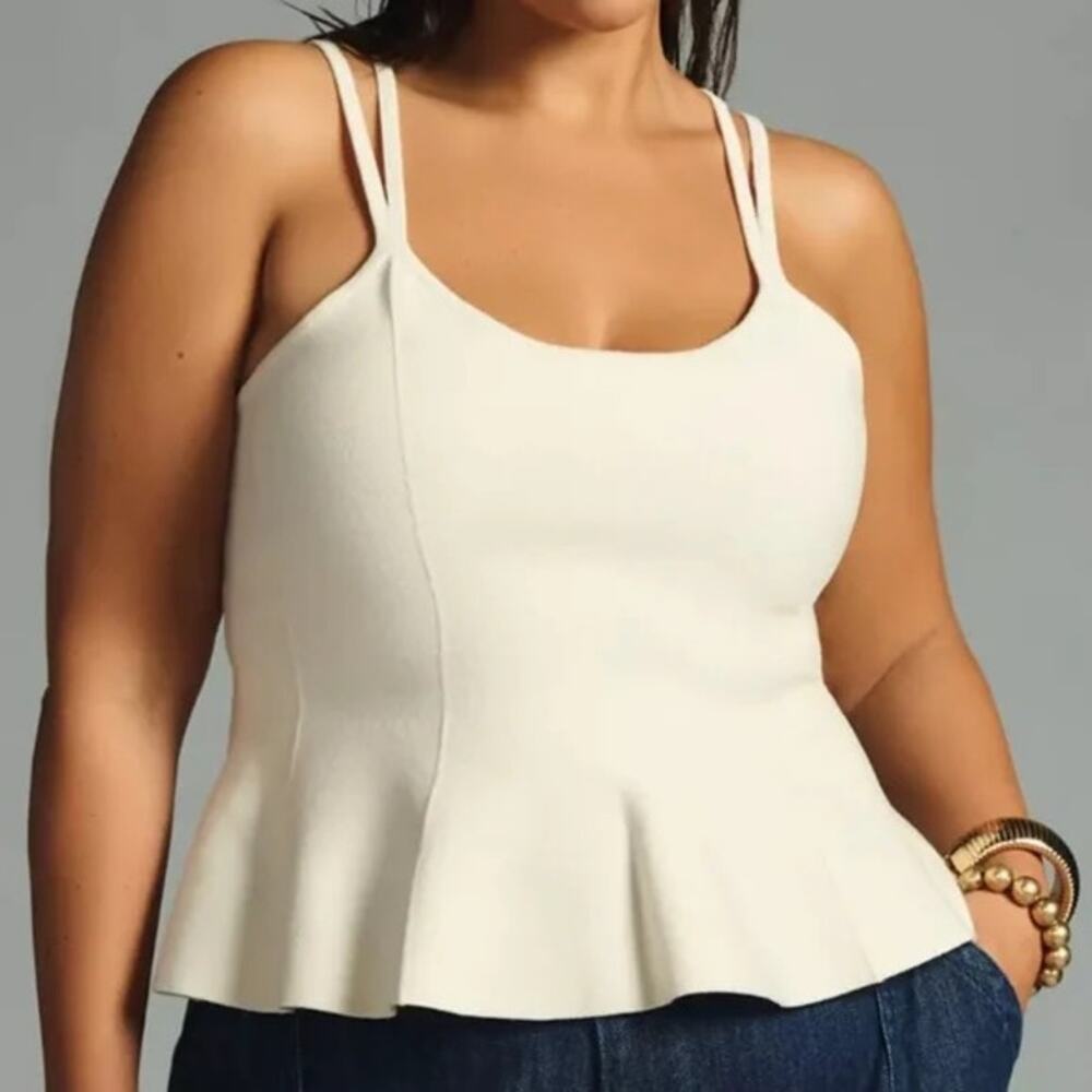 Maeve Anthropologie Cream Knit Peplum Tank Size XL